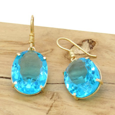 Par de Brincos Sky Blue Oval, em Ouro Amarelo 18 Kilates