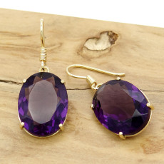 Par de Brincos com Ametista Oval, em Ouro Amarelo 18 Kilates