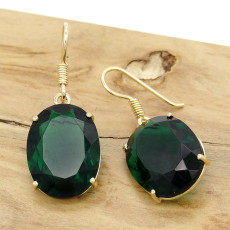 Par de Brincos com Blue Green Oval, em Ouro Amarelo 18 Kilates