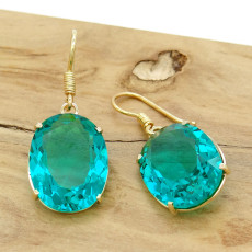 Par de Brincos com Cristal de Turmalina Paraíba Oval, em Ouro Amarelo 18 Kilates