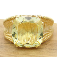 Anel Aramado com Green Gold Quadrado, em Ouro Amarelo 18 Kilates