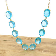 Gargantilha Sky Blue Oval, em Ouro Amarelo 18 Kilates
