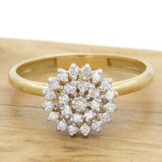 Anel Chuveiro com 25 Diamantes, em Ouro Amarelo 18 Kilates