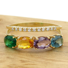 Meia Aliança Mix de Gemas Brasileiras e 11 Diamantes, em Ouro Amarelo 18 Kilates