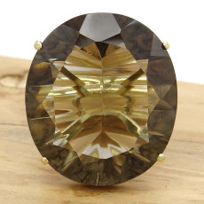 Anel Princess Quartzo Fumê Oval Aro Duplo, em Ouro Amarelo 18 Kilates