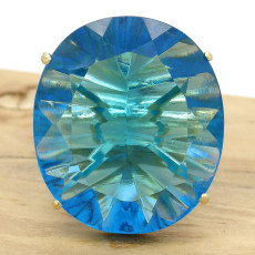 Anel Princess London Blue Oval Aro Duplo, em Ouro Amarelo 18 Kilates