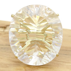 Anel Princess Cristal de Rocha Oval Aro Duplo, em Ouro Amarelo 18 Kilates