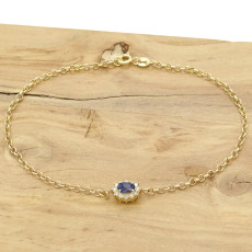Pulseira com Safira e 12 Diamantes, em Ouro Amarelo 18 Kilates