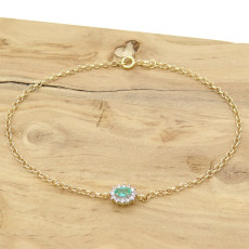 Pulseira com Esmeralda e 12 Diamantes, em Ouro Amarelo 18 Kilates