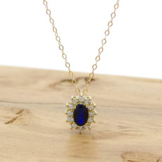 Pingente com Safira e 12 Diamantes, em Ouro Amarelo 18 Kilates