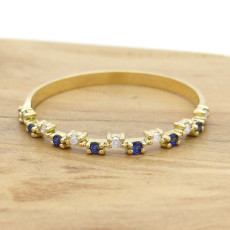 Meia Aliança com 7 Safiras e 7 Diamantes, em Ouro Amarelo 18 Kilates