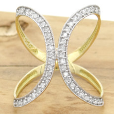Anel  X com 46 Diamantes, em Ouro Amarelo 18 Kilates