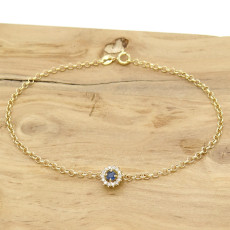 Pulseira com Safira e 14 Diamantes, em Ouro Amarelo 18 Kilates