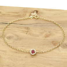 Pulseira com Rubi e 14 Diamantes, em Ouro Amarelo 18 Kilates