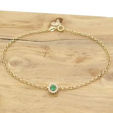 Pulseira com Esmeralda e 14 Diamantes, em Ouro Amarelo 18 Kilates