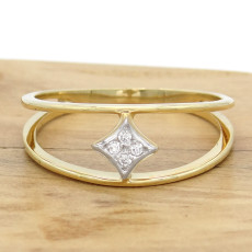 Anel Aro Duplo com 4 Diamantes, em Ouro Amarelo 18 Kilates