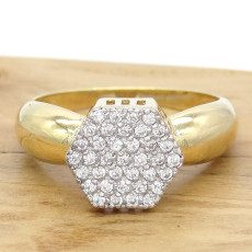 Anel Chuveiro Sextavado com 37 Diamantes, em Ouro Amarelo 18 Kilates