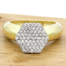 Anel Chuveiro Sextavado com 61 Diamantes, em Ouro Amarelo 18 Kilates