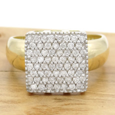 Anel Chuveiro Quadrado com 60 Diamantes, em Ouro Amarelo 18 Kilates