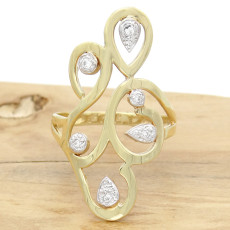 Anel  Floral Vazado com 6 Diamantes, em Ouro Amarelo 18 Kilates