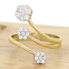 Anel  Floral com 35 Pontos de  Diamantes, em Ouro Amarelo 18 Kilates