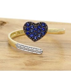 Anel Chuveiro Coração com 15 Safiras, em Ouro Amarelo 18 Kilates