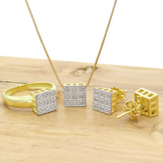 Conjunto Chuveiro com 36 Diamantes, em Prata 925 Folheado a Ouro