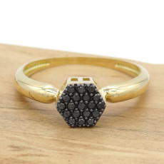 Anel Chuveiro com 19 Diamantes Negros, em Ouro Amarelo 18 Kilates