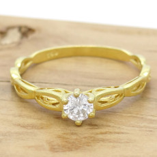 Anel Solitário com Diamante de 25 Pontos, em Ouro Amarelo 18 Kilates