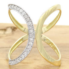Anel  X com 23 Diamantes, em Ouro Amarelo 18 Kilates