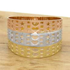 Anel Coração 3 Cores, em Ouro Amarelo, Branco e Rose 18 Kilates