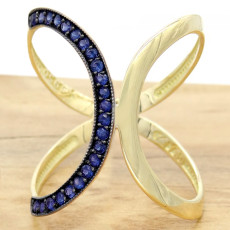 Anel  X com 23 Safiras, em Ouro Amarelo 18 Kilates