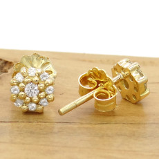 Par de Brincos Chuveiro com 18 Diamantes, em Ouro Amarelo 18 Kilates