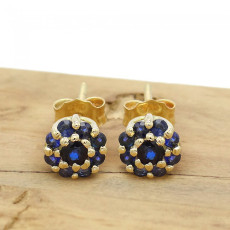 Par de Brincos Chuveiro com 18 Safiras Totalizando 56 Pontos, em Ouro Amarelo 18 Kilates