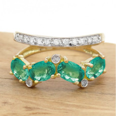 Meia Aliança com 4 Cristais de Turmalinas Paraíbas e 14 Diamantes, em Ouro Amarelo 18 Kilates