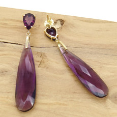Par de Brincos com Ametistas Gota, em Ouro Amarelo 18 Kilates