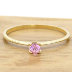 Anel Solitário com Safira Rosa Natural de 15 Pontos, em Ouro Amarelo 18 Kilates