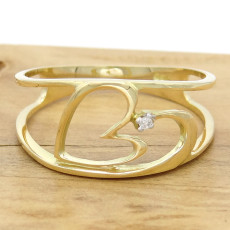 Anel Coração com Diamante, em Ouro Amarelo 18 Kilates