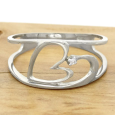 Anel Coração com Diamante, em Ouro Branco 18 Kilates