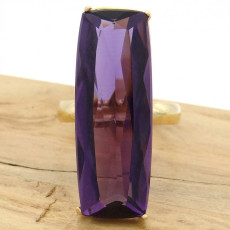 Anel Baguete com Ametista, Folheado a Ouro 18 Kilates, em Prata 925