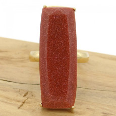 Anel Baguete com Pedra do Sol, Folheado a Ouro 18 Kilates, em Prata 925