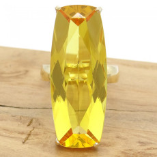 Anel Baguete com Citrino, Folheado a Ouro 18 Kilates, em Prata 925