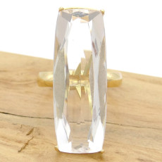 Anel Baguete com Cristal de Rocha, Folheado a Ouro 18 Kilates, em Prata 925