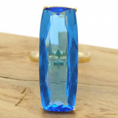 Anel Baguete com Sky Blue, Folheado a Ouro 18 Kilates, em Prata 925