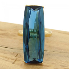 Anel Baguete com London Blue, Folheado a Ouro 18 Kilates, em Prata 925