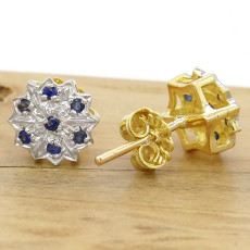 Par de Brincos Chuveiro com 14 Safiras, Folheado a Ouro 18 Kilates, em Prata 925