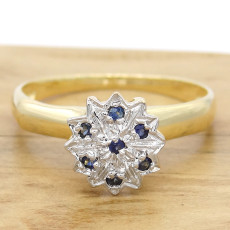 Anel Chuveiro com 7 Safiras, Folheado a Ouro 18 Kilates, em Prata 925