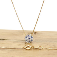 Pingente Chuveiro com 7 Safiras, Folheado a Ouro 18 Kilates, em Prata 925