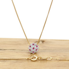 Pingente Chuveiro com 7 Rubis, Folheado a Ouro 18 Kilates, em Prata 925