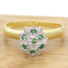 Anel Chuveiro com 7 Esmeraldas, Folheado a Ouro 18 Kilates, em Prata 925